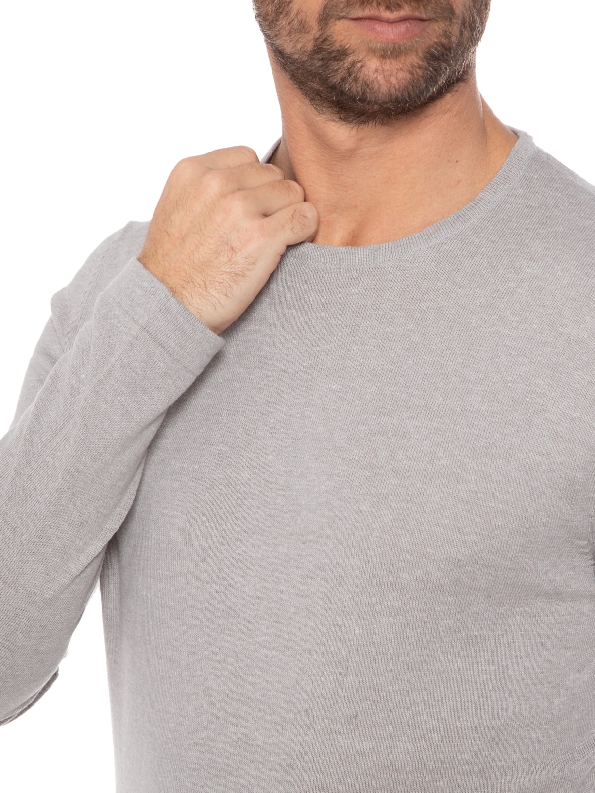 Suéter Masculino Básico Gola Careca Cinza '2 Essential