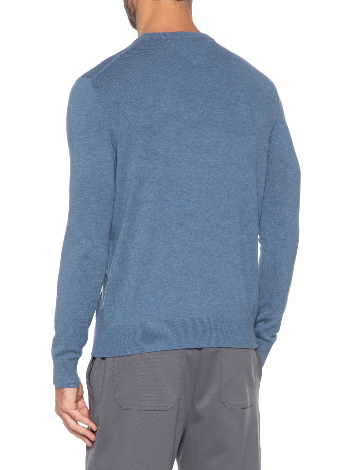 Suéter Masculino Básico Gola Careca Em Algodão Essential Azul Tommy Hilfiger