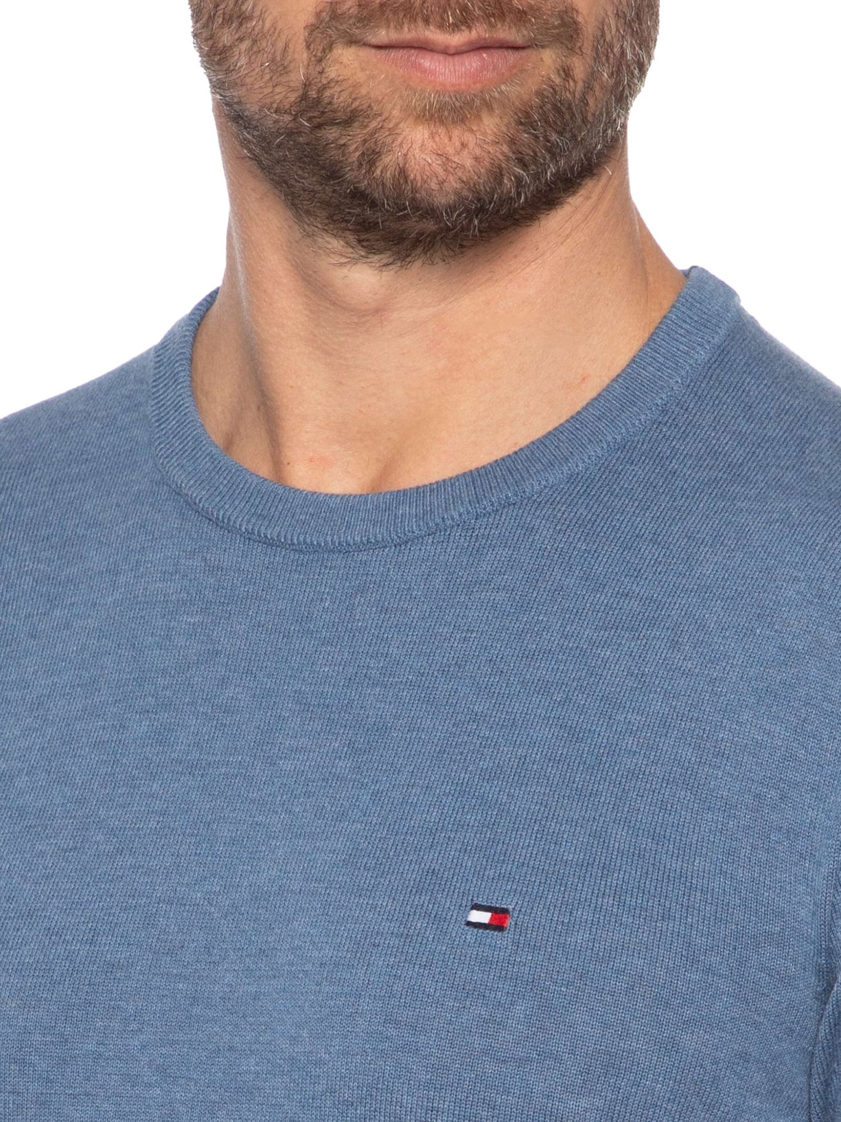 Suéter Masculino Básico Gola Careca Em Algodão Essential Azul Tommy Hilfiger
