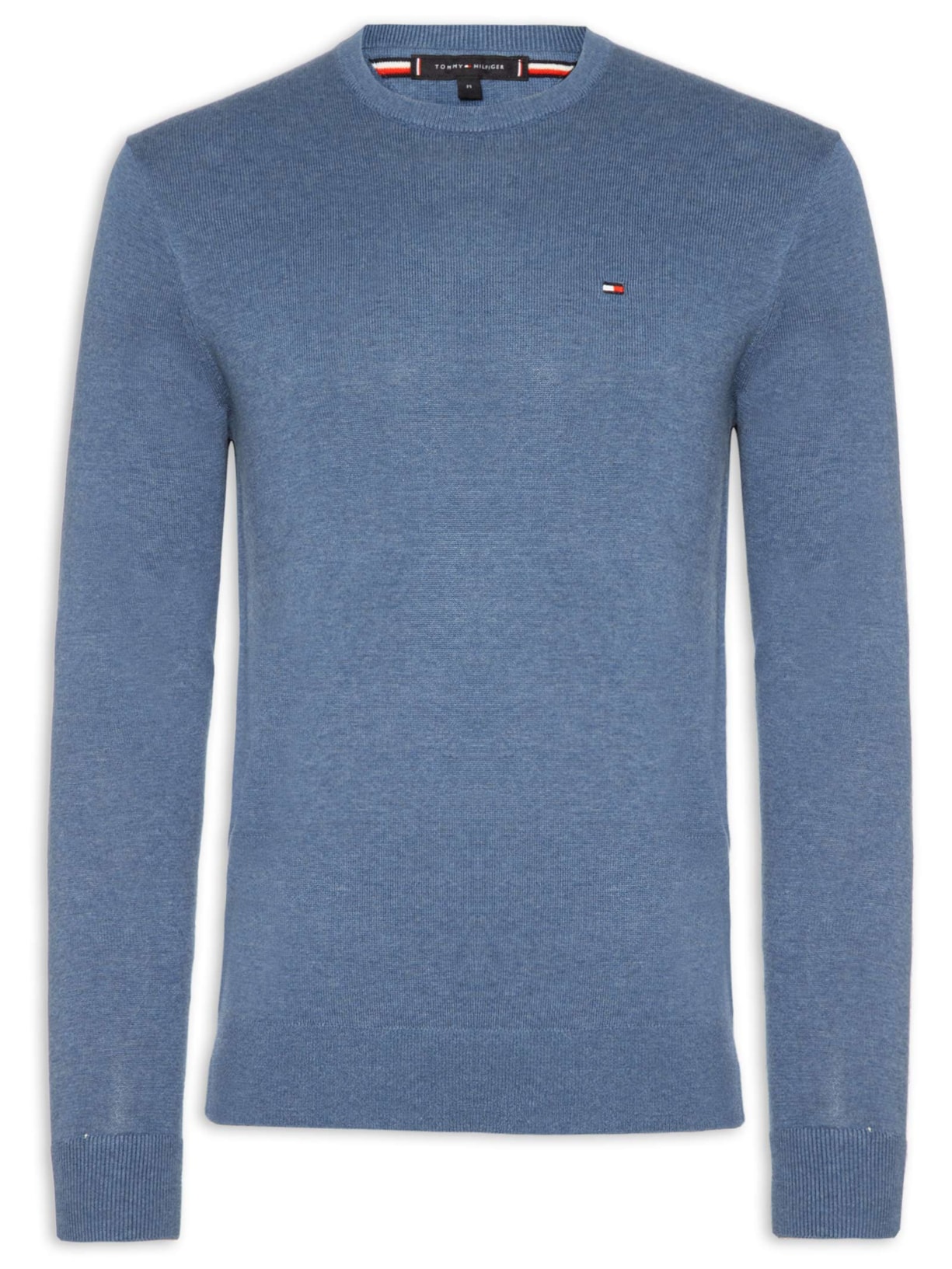 Suéter Masculino Básico Gola Careca Em Algodão Essential Azul Tommy Hilfiger