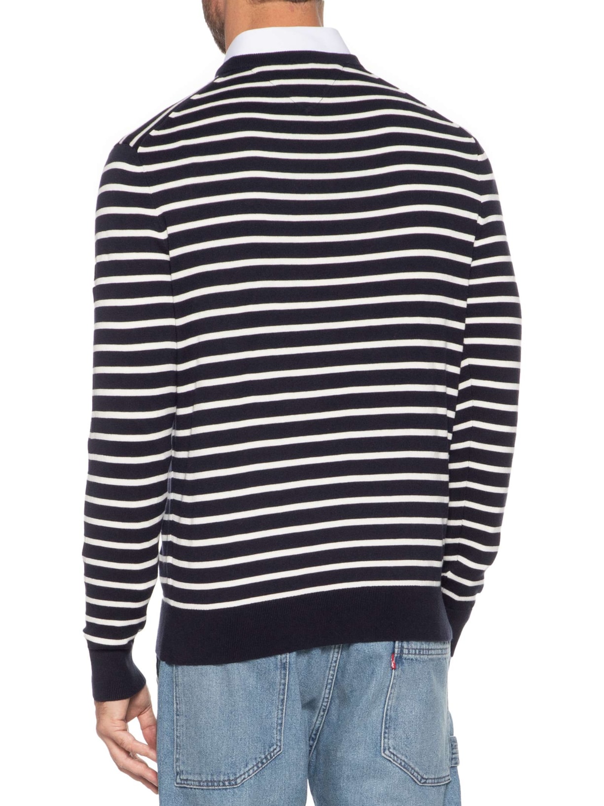 Suéter Masculino Básico Gola Careca Em Algodão Essential Azul Tommy Hilfiger