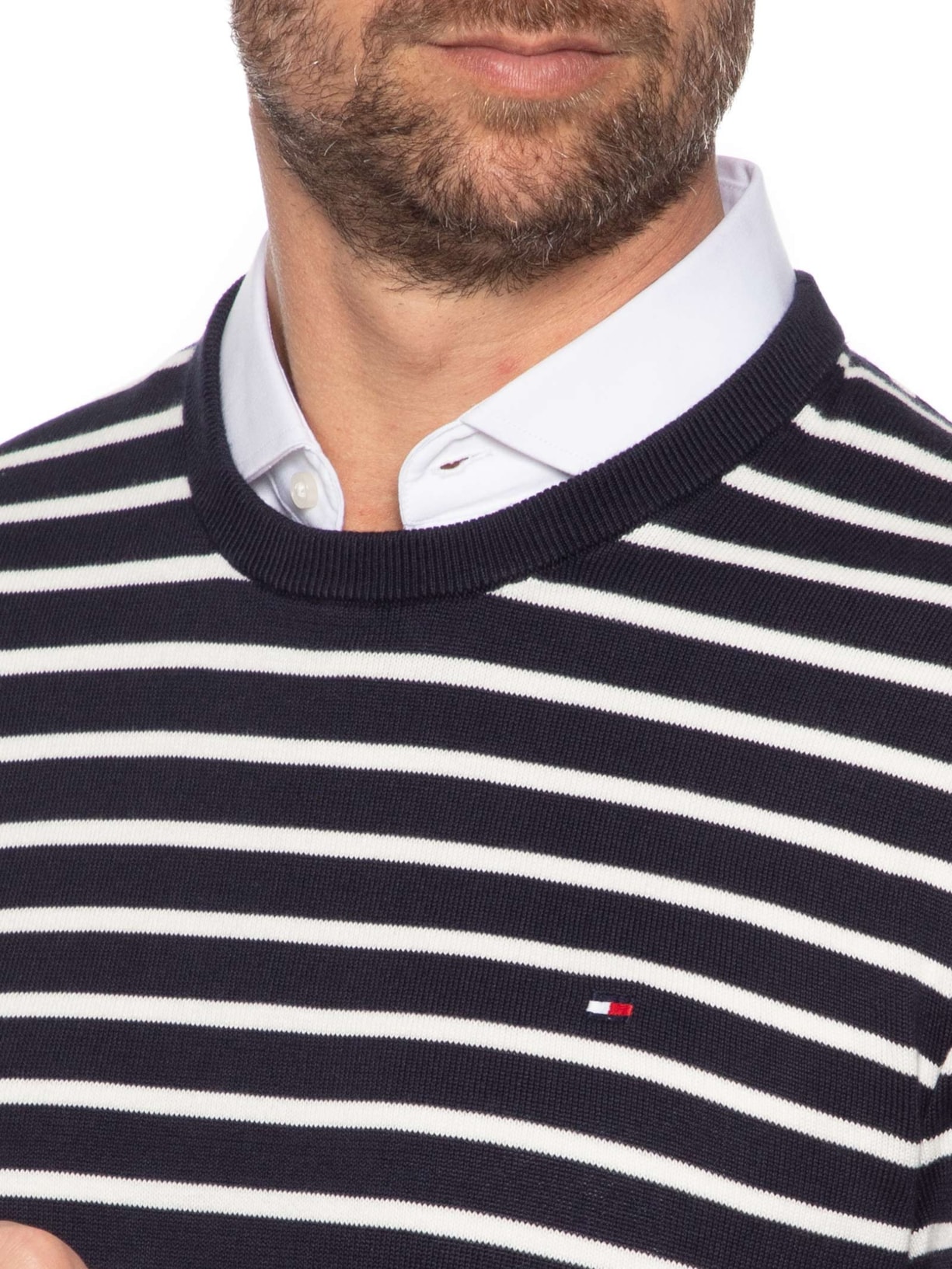 Suéter Masculino Básico Gola Careca Em Algodão Essential Azul Tommy Hilfiger