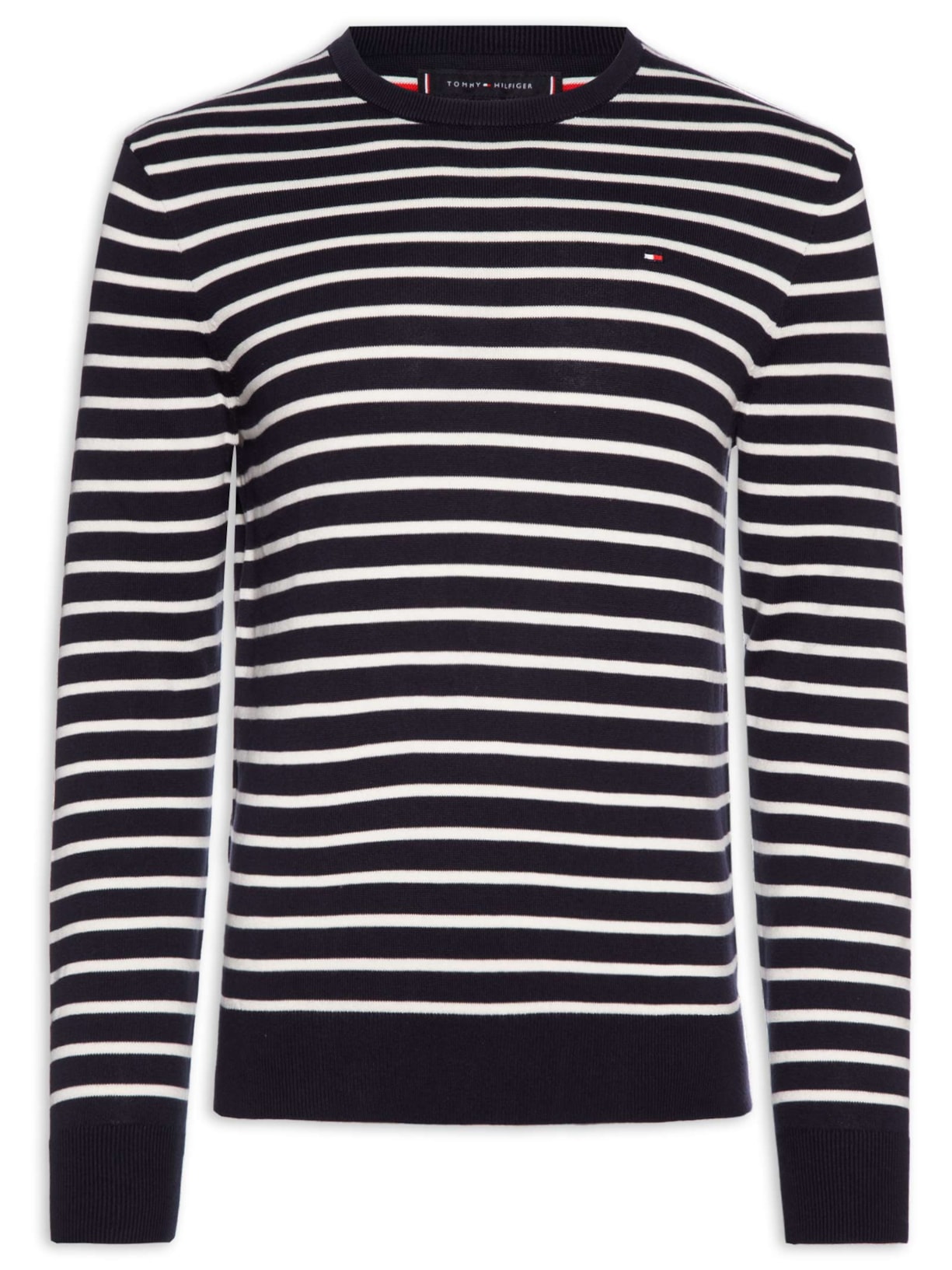Suéter Masculino Básico Gola Careca Em Algodão Essential Azul Tommy Hilfiger