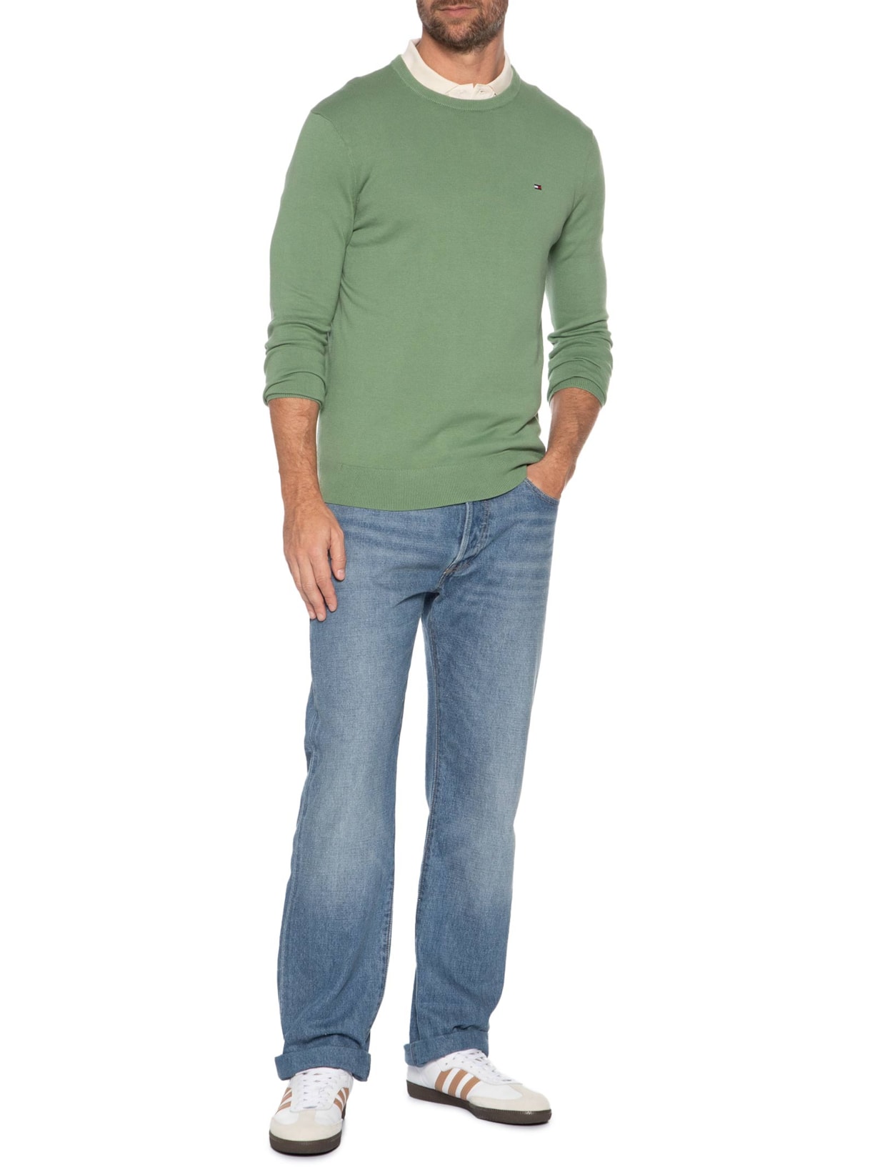Suéter Masculino Básico Gola Careca Em Algodão Essential Verde Tommy Hilfiger