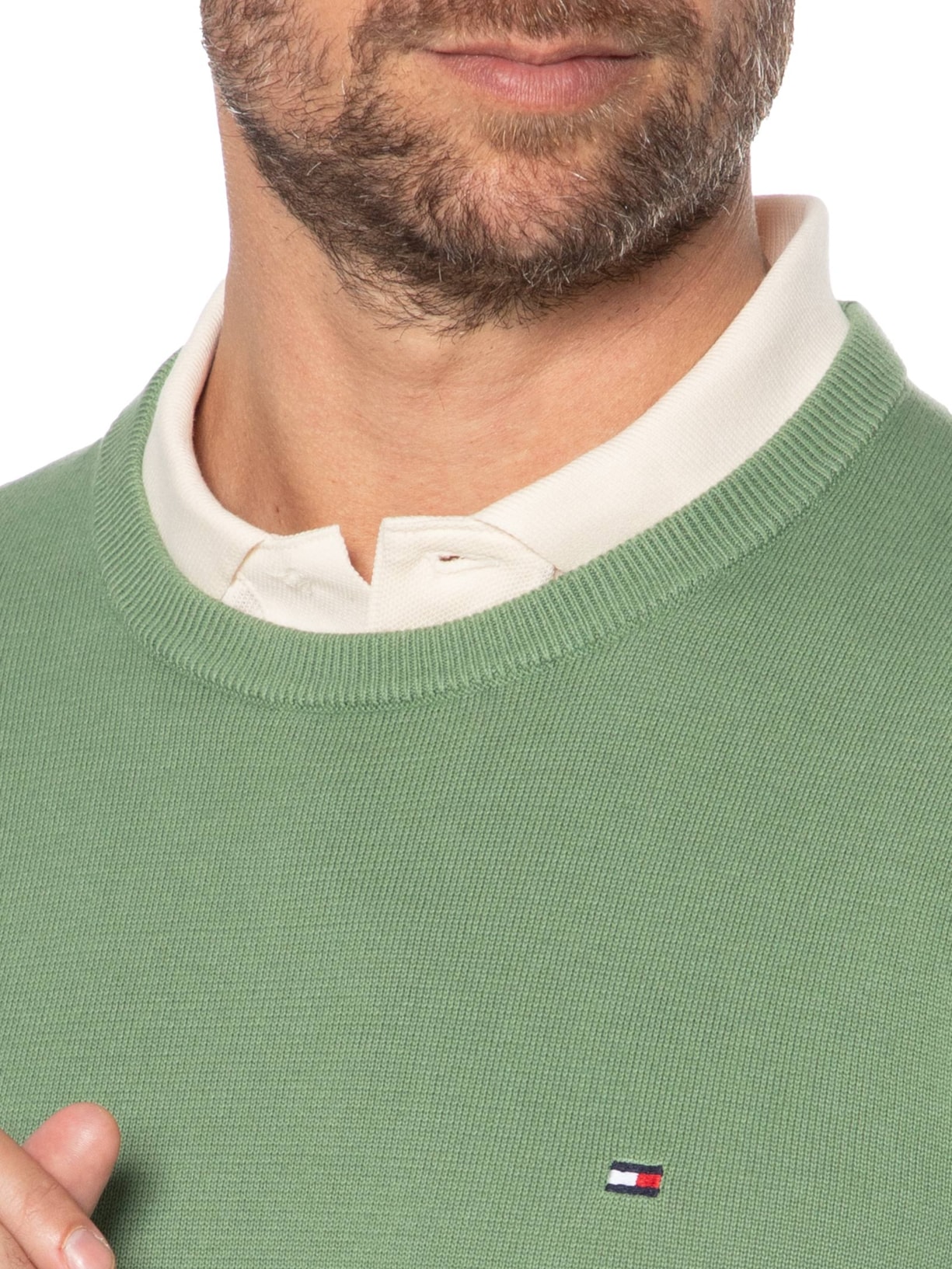 Suéter Masculino Básico Gola Careca Em Algodão Essential Verde Tommy Hilfiger
