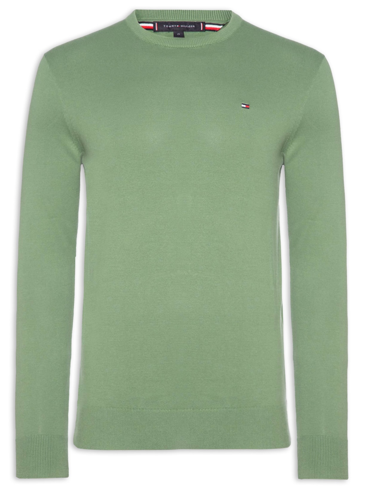 Suéter Masculino Básico Gola Careca Em Algodão Essential Verde Tommy Hilfiger