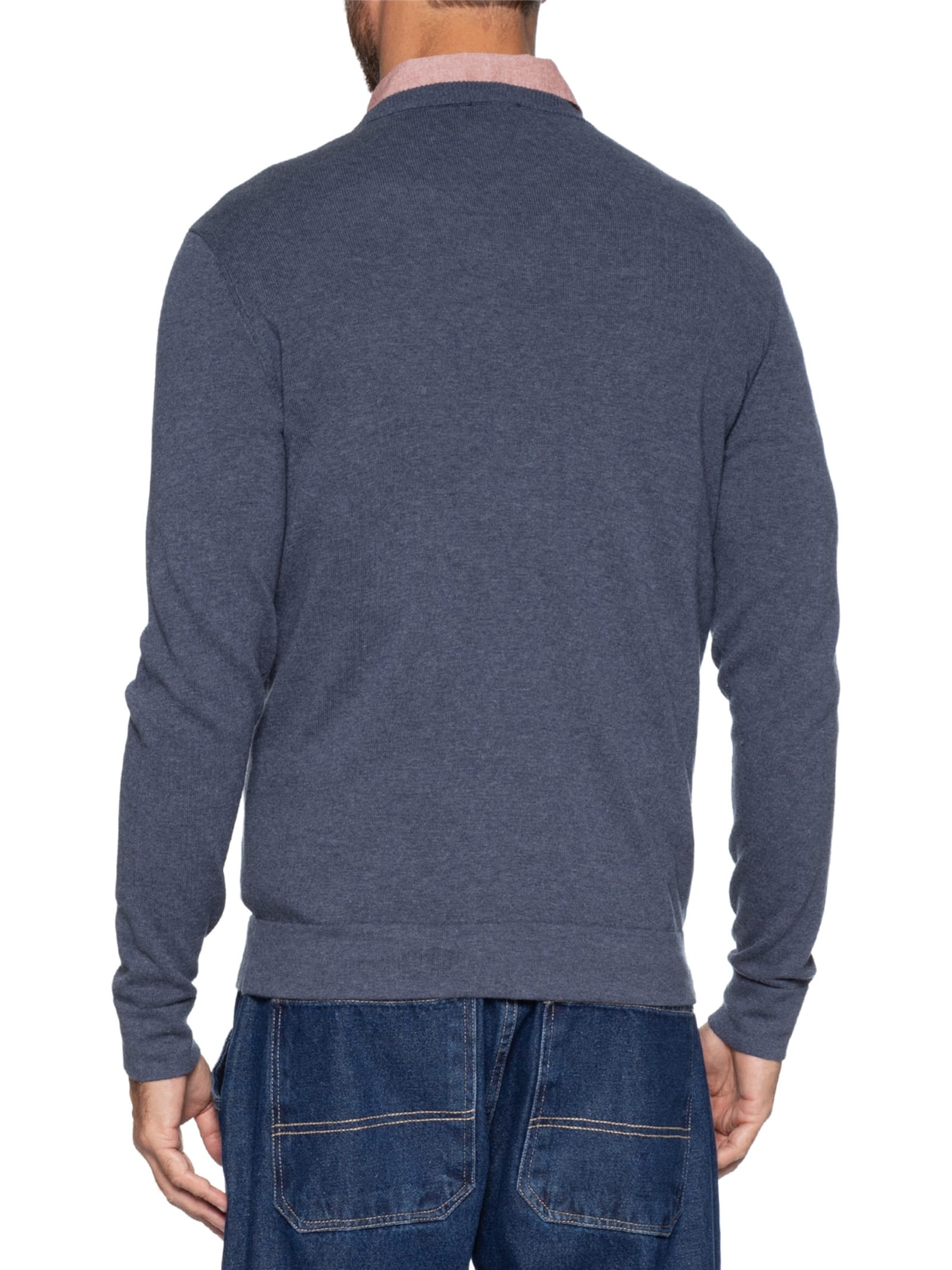 Suéter Masculino Básico Gola Careca Em Tricot Azul Aramis