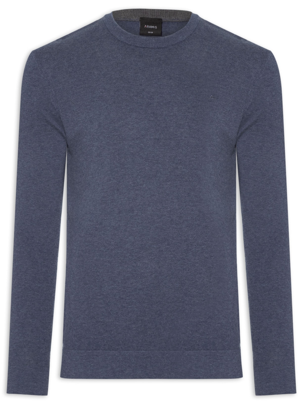 Suéter Masculino Básico Gola Careca Em Tricot Azul Aramis
