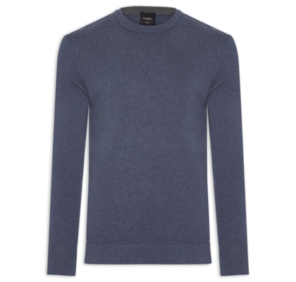 Suéter Masculino Básico Gola Careca Em Tricot - Azul