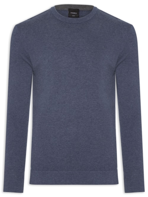 Suéter Masculino Básico Gola Careca Em Tricot - Azul