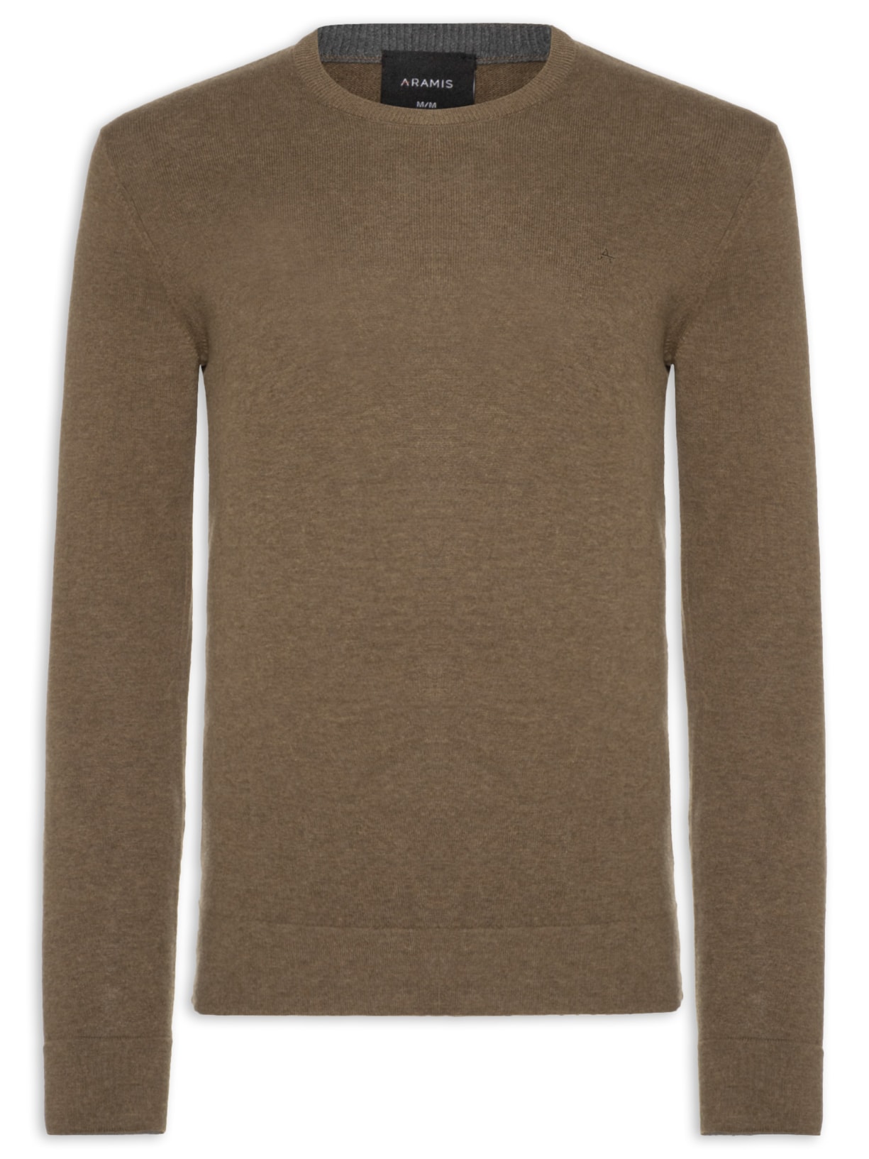 Suéter Masculino Básico Gola Careca Em Tricot Marrom Aramis