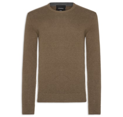 Suéter Masculino Básico Gola Careca Em Tricot - Marrom