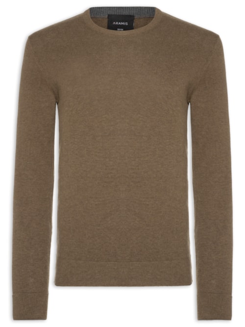 Suéter Masculino Básico Gola Careca Em Tricot - Marrom