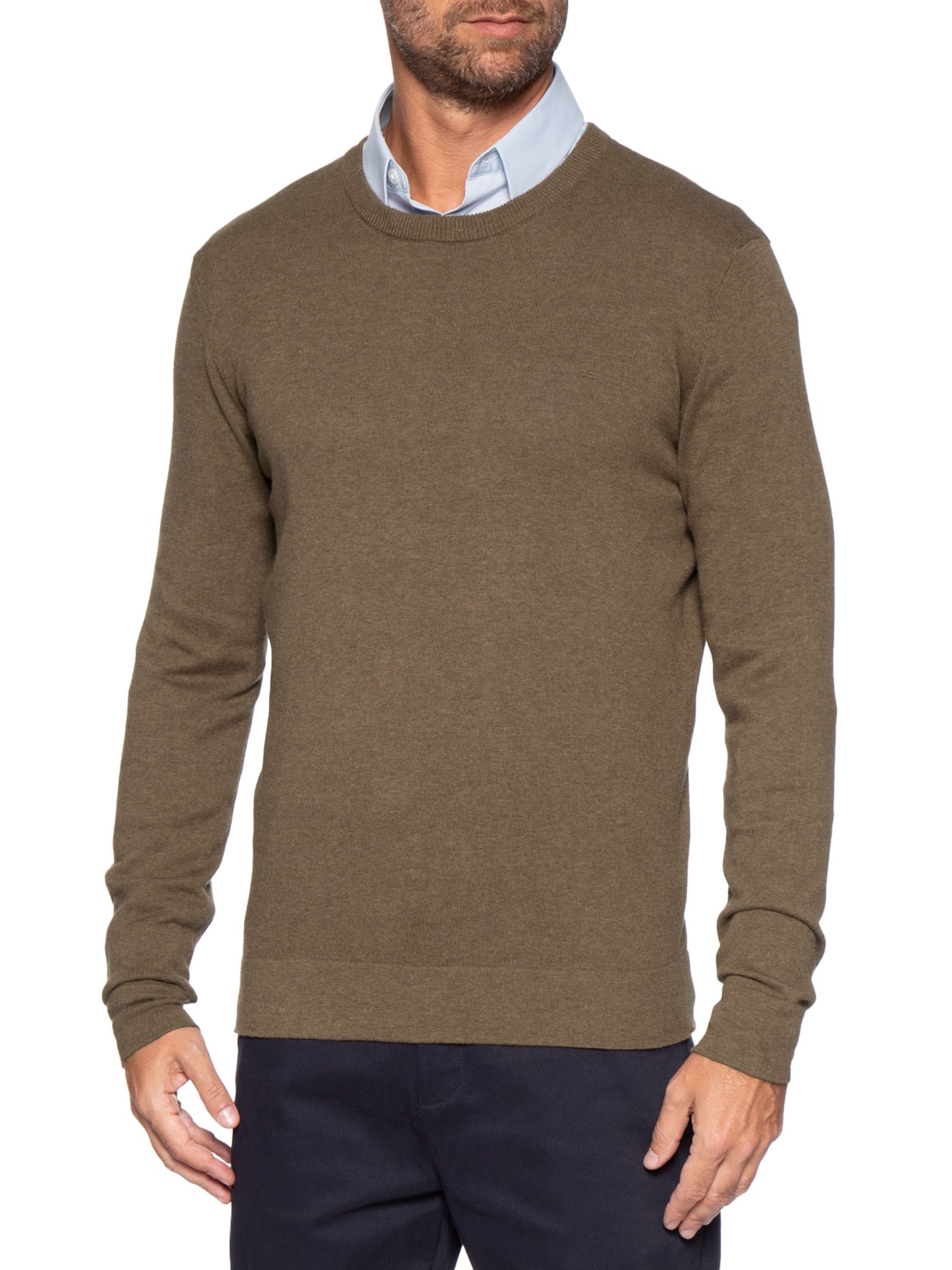 Suéter Masculino Básico Gola Careca Em Tricot Marrom Aramis