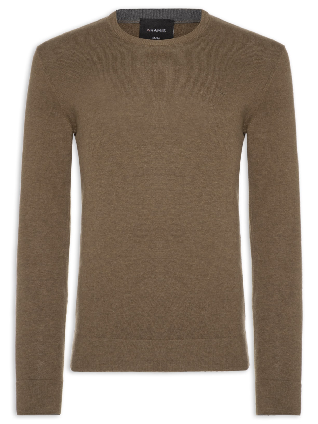 Suéter Masculino Básico Gola Careca Em Tricot Marrom Aramis