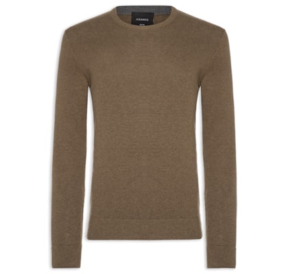 Suéter Masculino Básico Gola Careca Em Tricot - Marrom