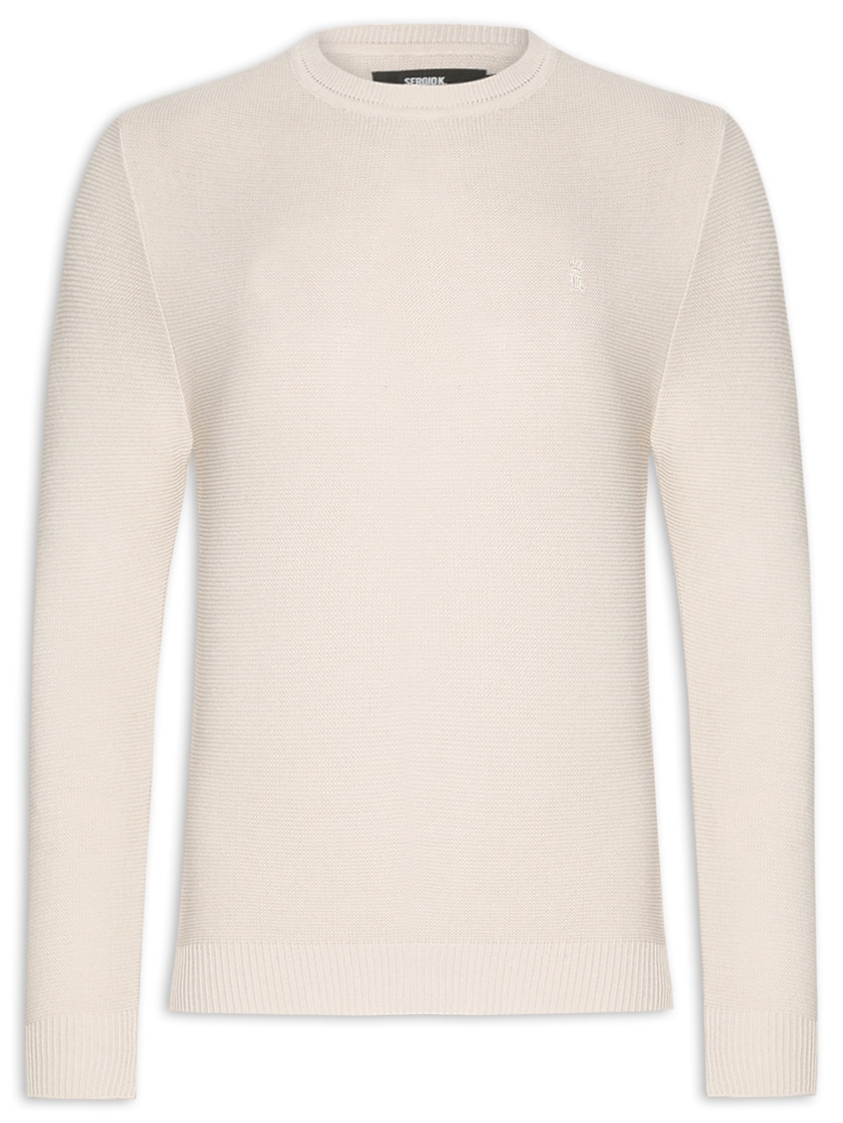 Suéter Masculino Básico Gola Careca em Tricot - Off White