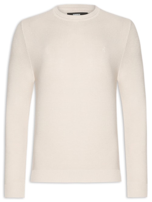 Suéter Masculino Básico Gola Careca em Tricot - Off White