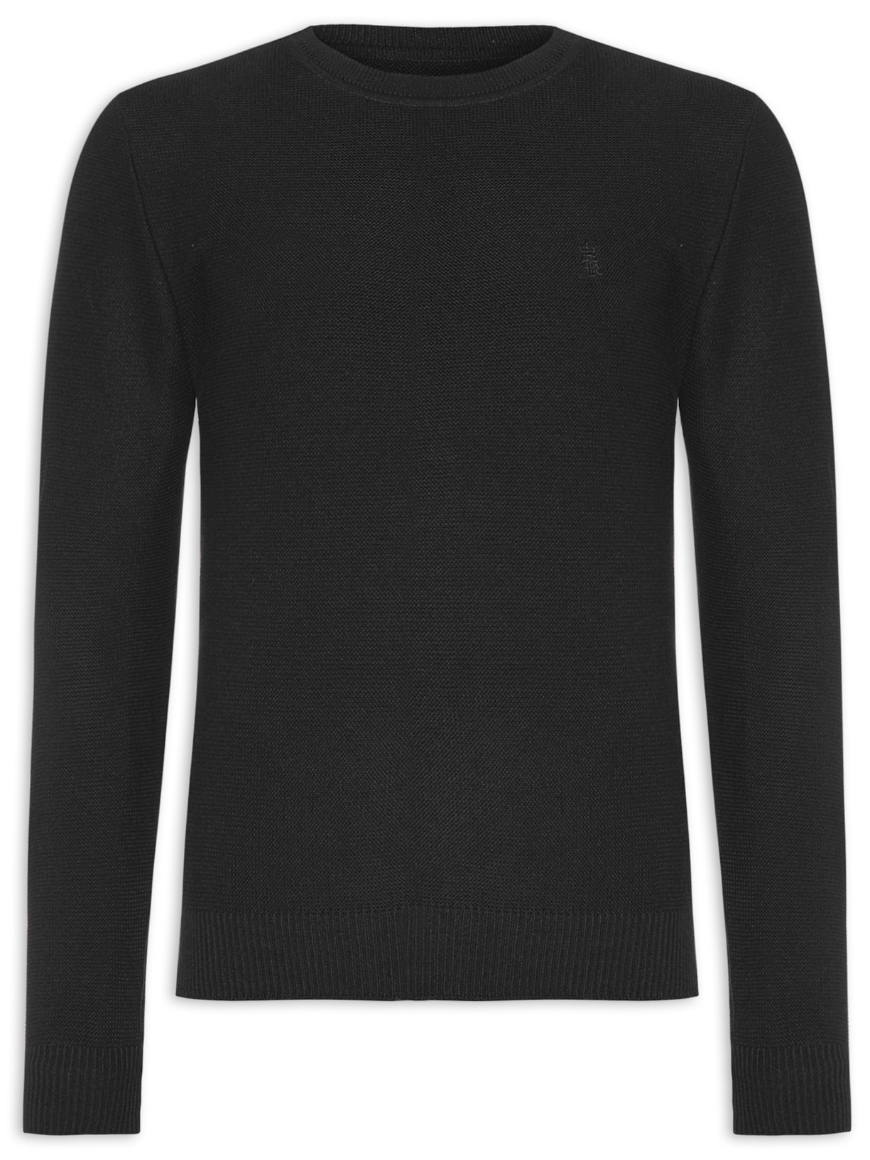 Suéter Masculino Básico Gola Careca em Tricot - Preto