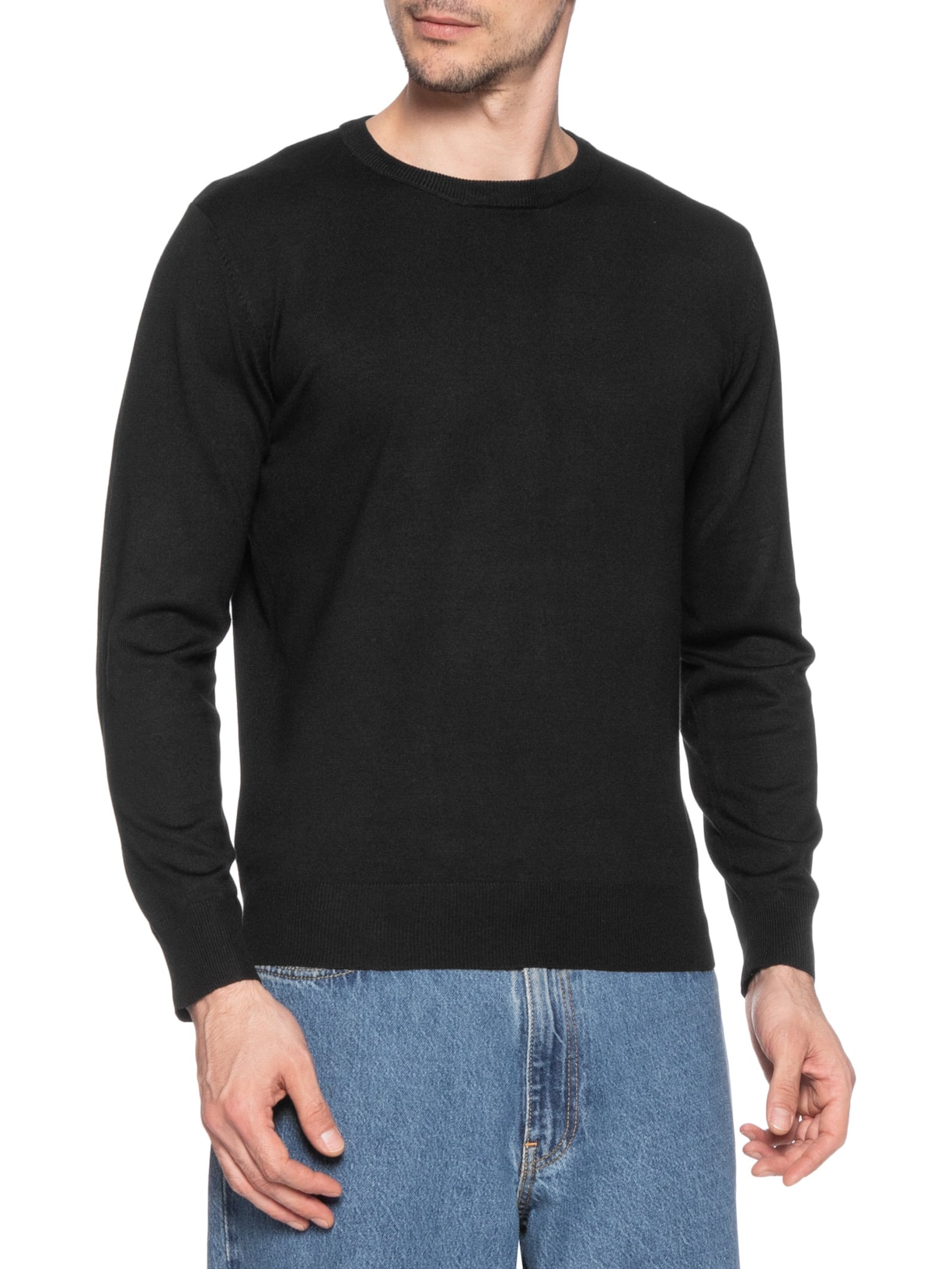 Suéter Masculino Básico Gola Redonda Preto Basiq Men