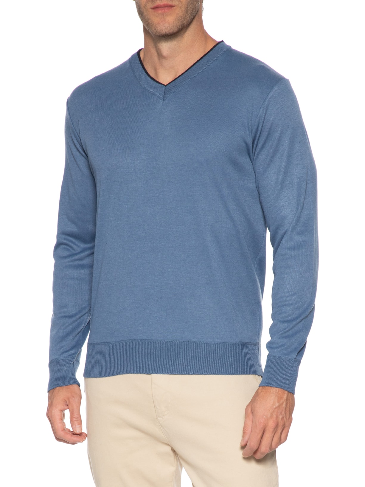 Suéter Masculino Básico Gola V Azul Basiq Men