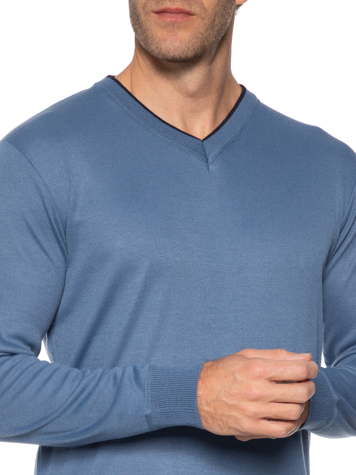 Suéter Masculino Básico Gola V Azul Basiq Men