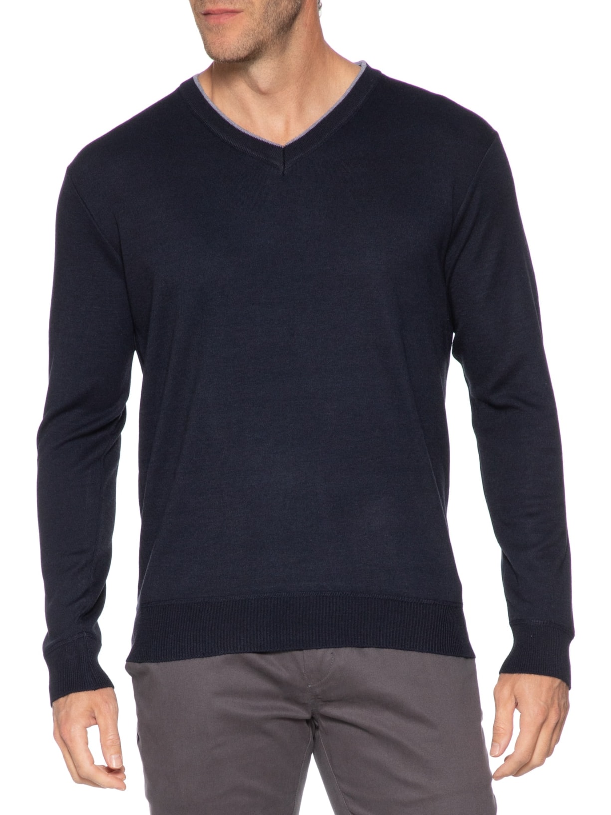 Suéter Masculino Básico Gola V Azul Basiq Men