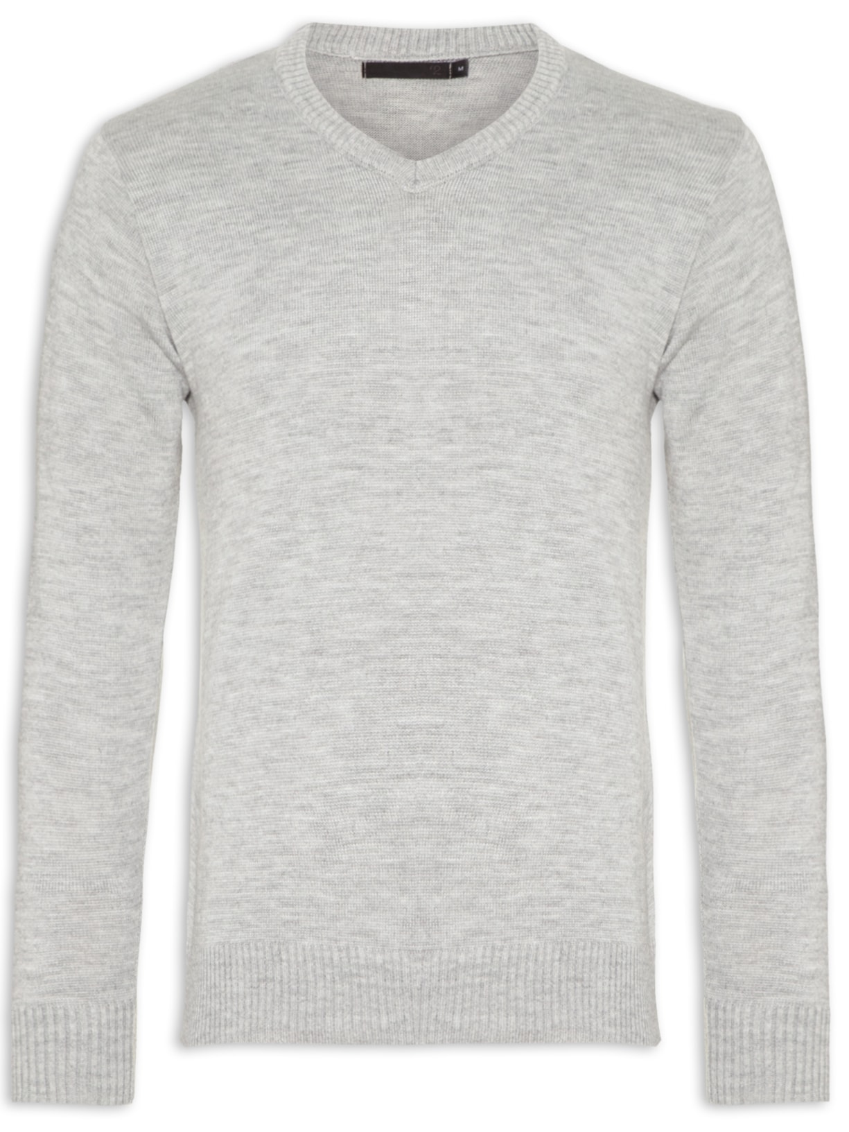 Suéter Masculino Básico Gola V - Cinza