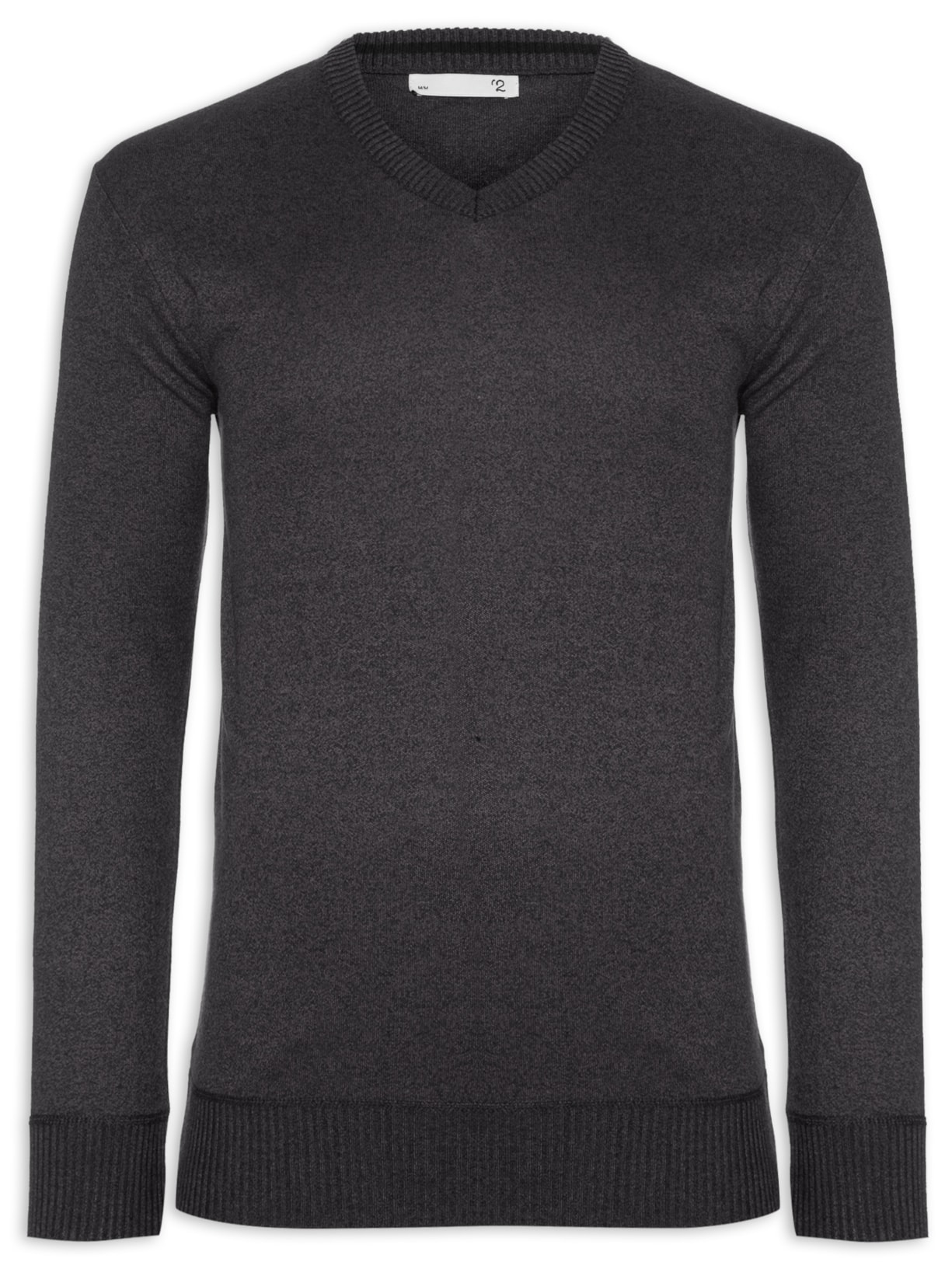 Suéter Masculino Básico Gola V - Cinza