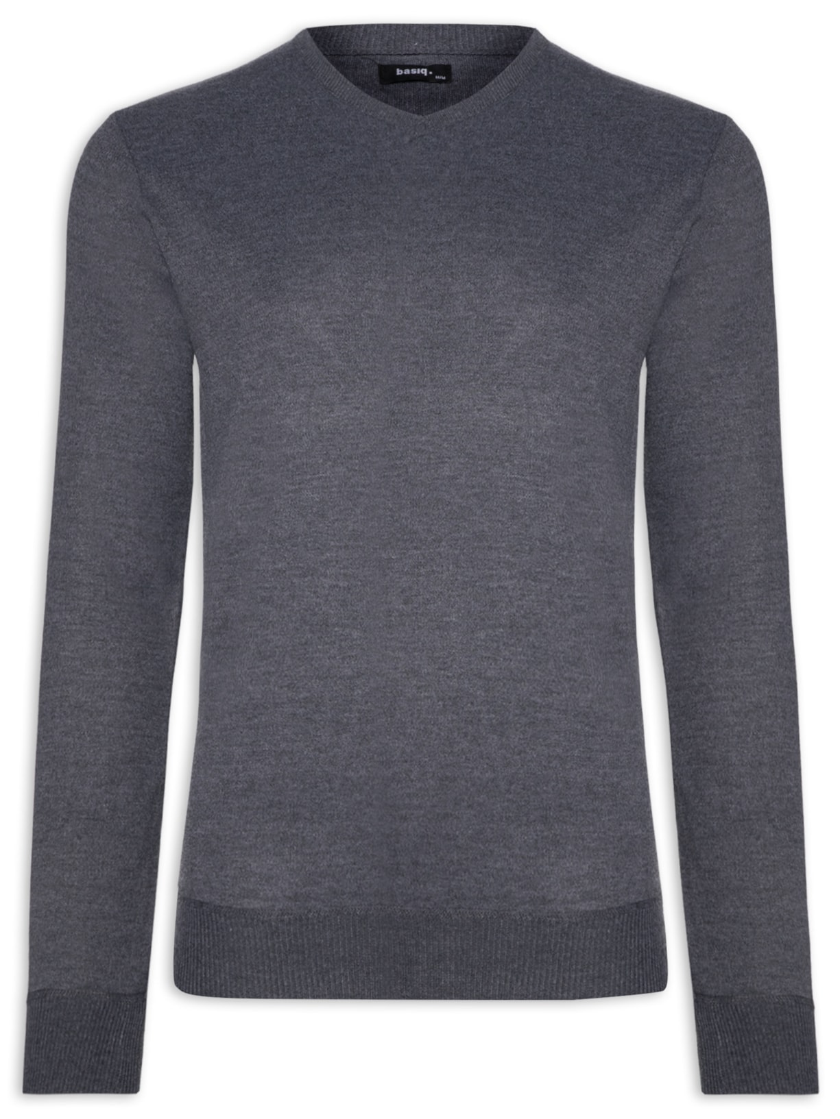 Suéter Masculino Básico Gola V - Cinza