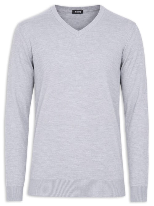 Suéter Masculino Básico Gola V – Cinza
