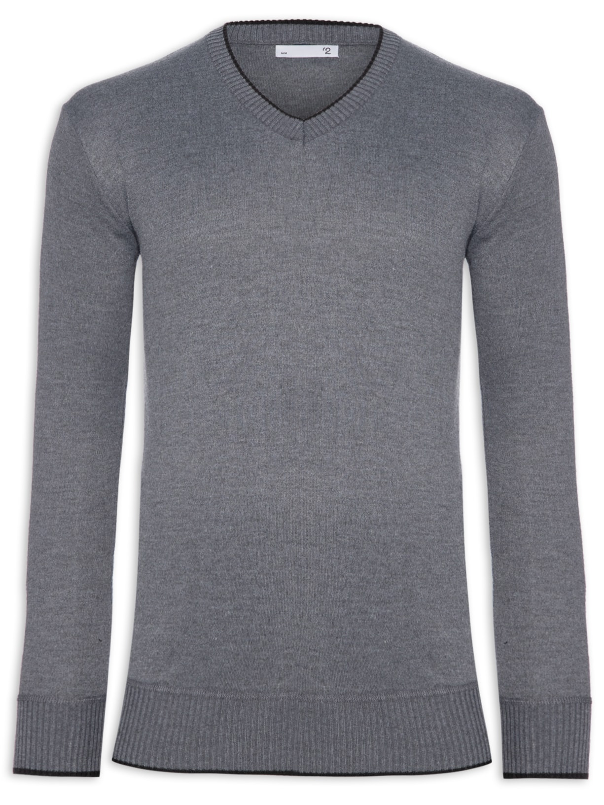 Suéter Masculino Básico Gola V Com Friso - Cinza
