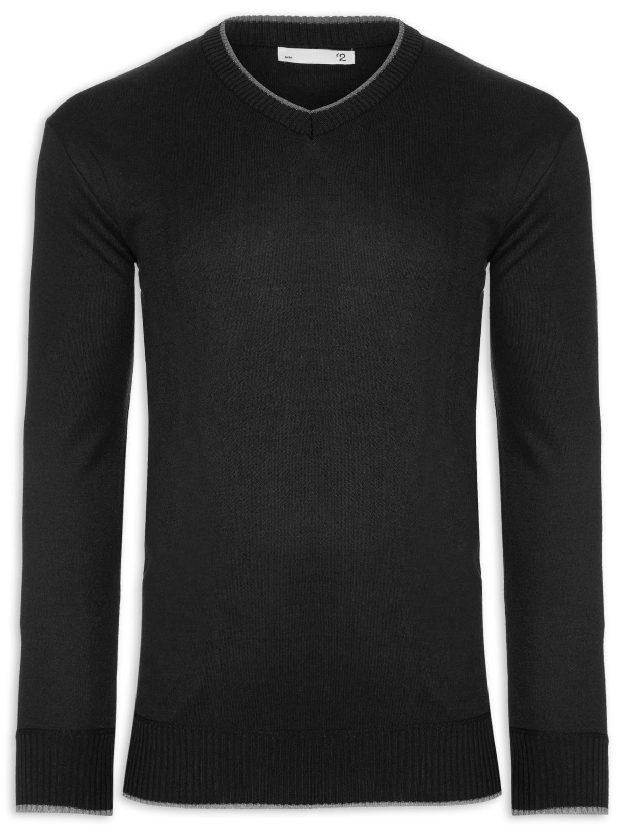 Suéter Masculino Básico Gola V Com Friso Preto '2 Essential