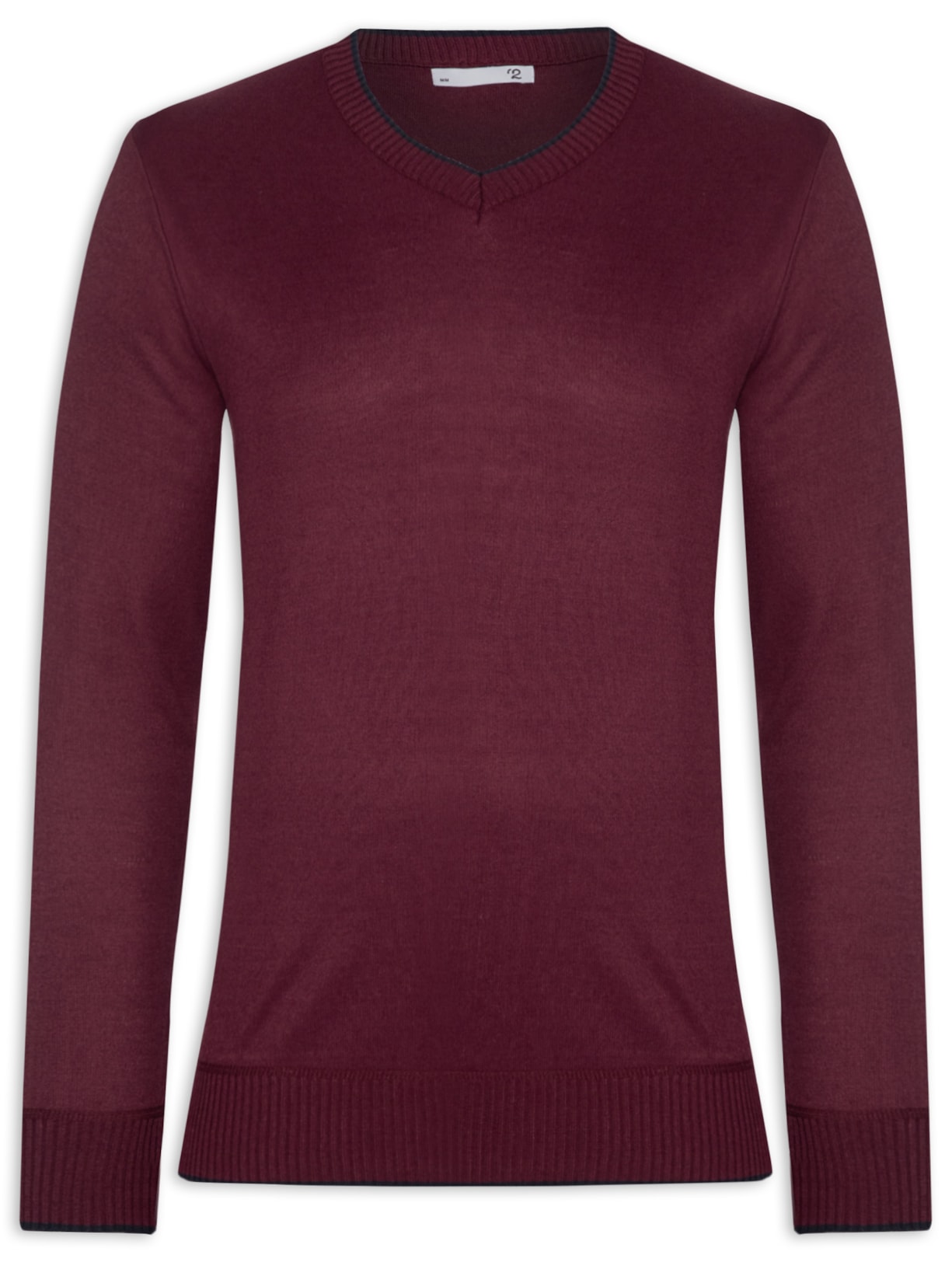 Suéter Masculino Básico Gola V Com Friso - Vermelho