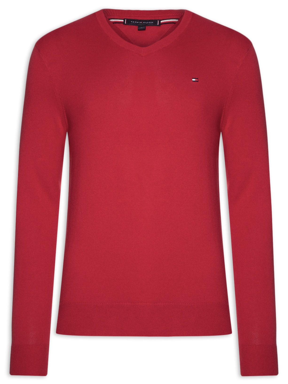 Suéter Masculino Básico Gola V Em Algodão Essential - Vermelho