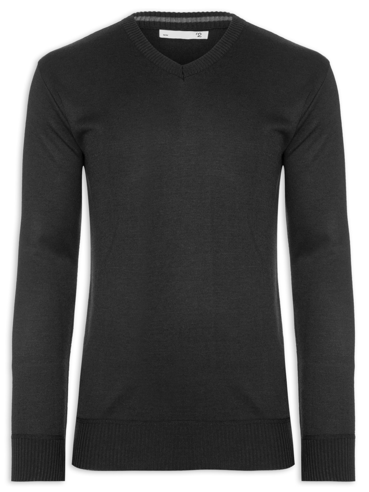 Suéter Masculino Básico Gola V - Preto