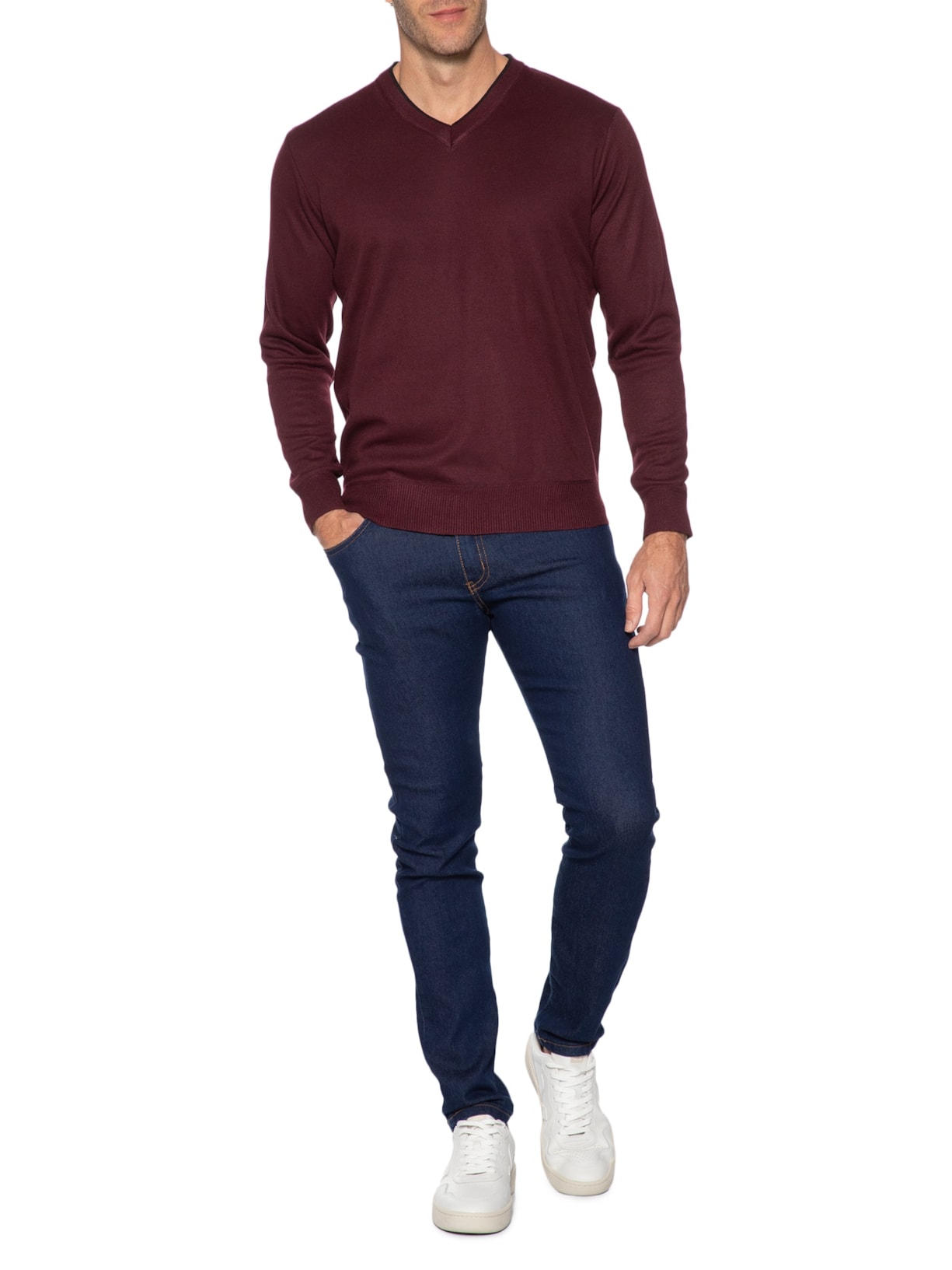 Suéter Masculino Básico Gola V Vinho Basiq Men