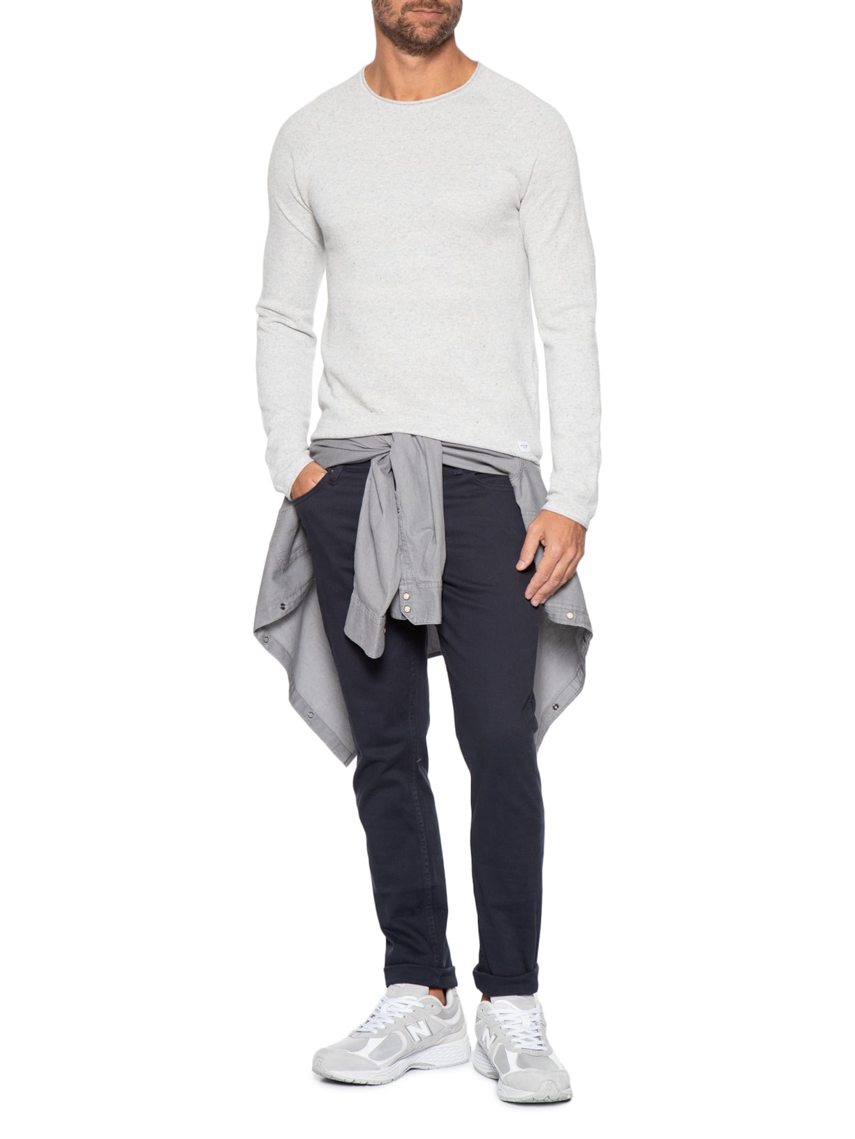 Suéter Masculino Básico Hill Gola Careca Cinza Jack & Jones