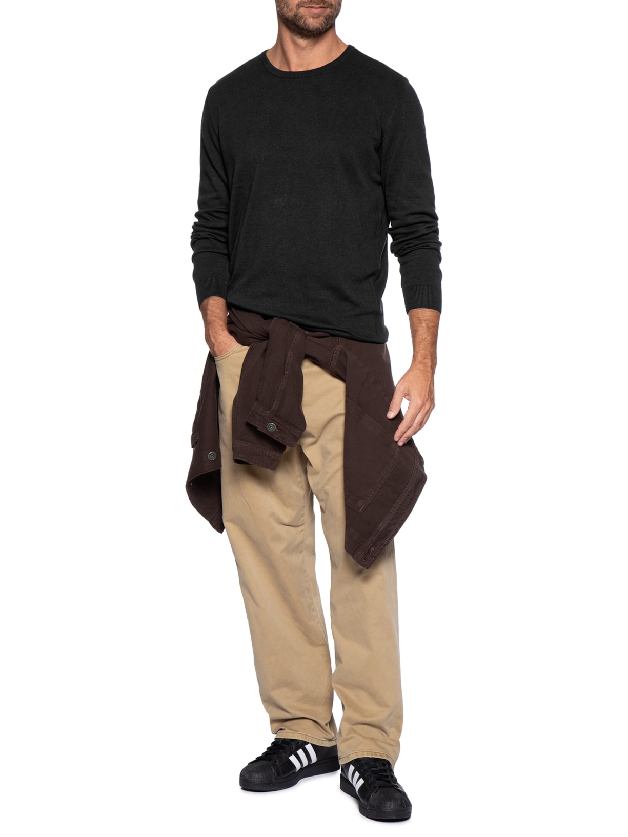 Suéter Masculino Básico Liso Gola Careca Preto Hering