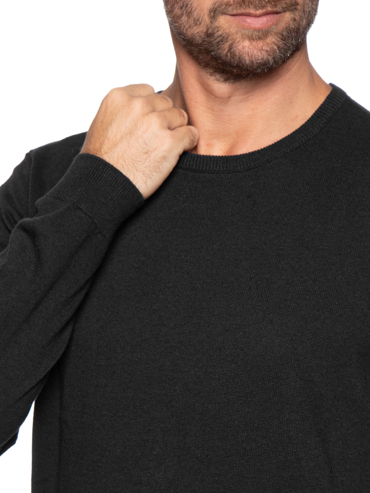 Suéter Masculino Básico Liso Gola Careca Preto Hering