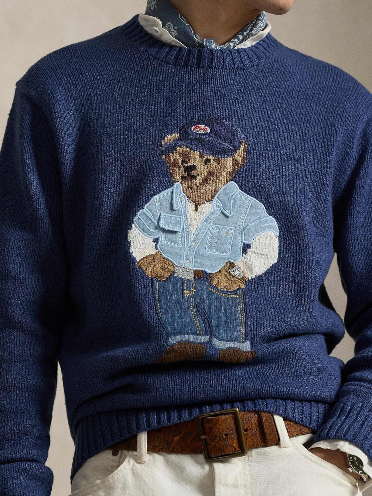 Suéter Masculino Bear Cotton Linen Blend Azul Polo Ralph Lauren