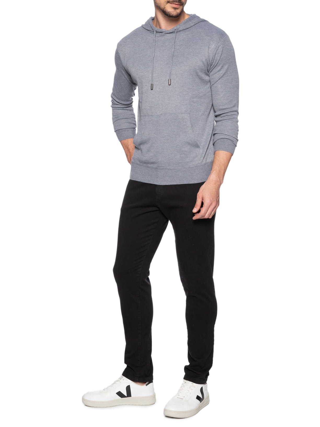 Suéter Masculino Capuz E Bolso Canguru Cinza '2 Essential