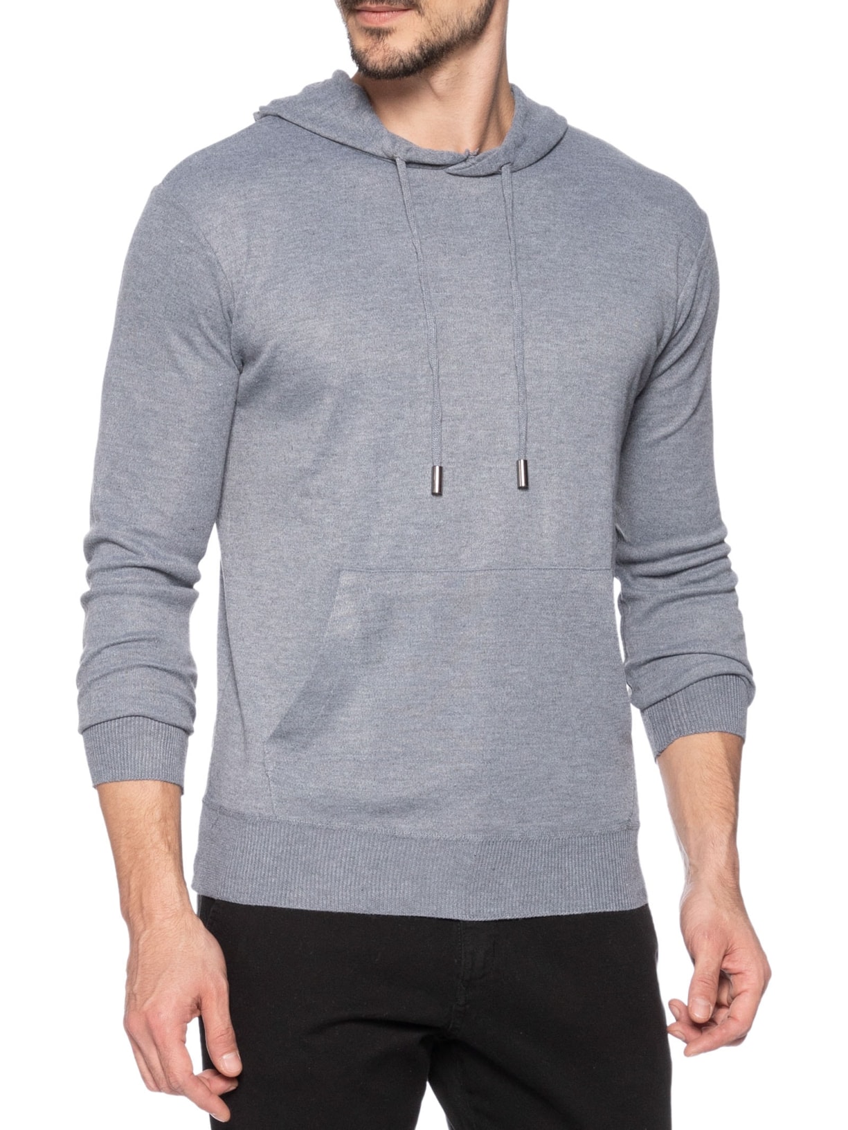 Suéter Masculino Capuz E Bolso Canguru Cinza '2 Essential