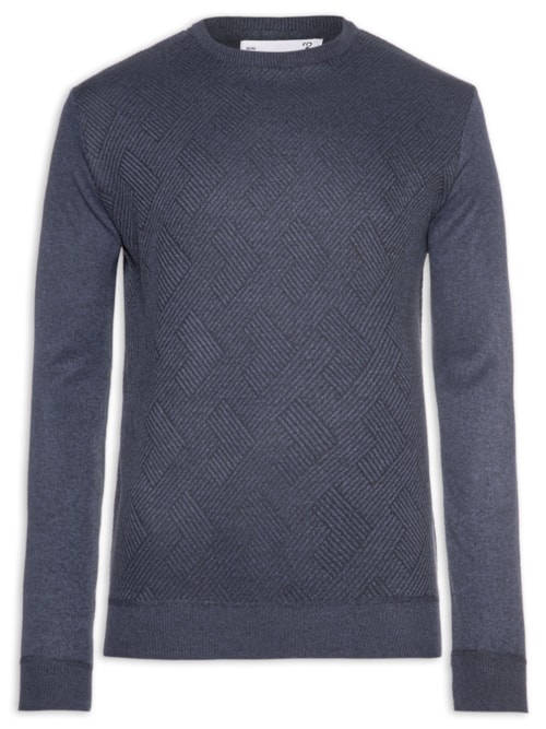 Suéter Masculino Careca Textura Chevron - Azul
