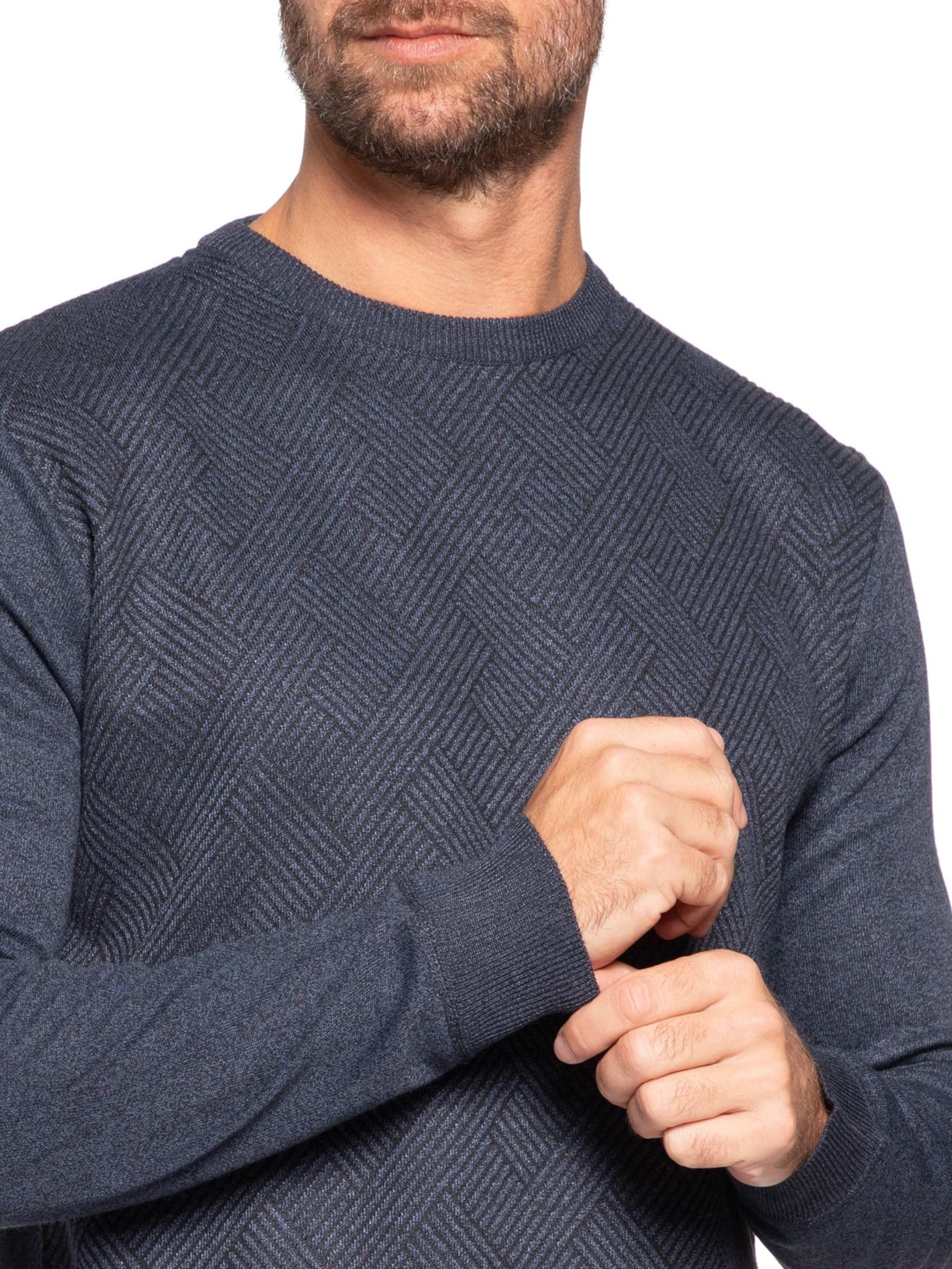 Suéter Masculino Careca Textura Chevron Azul '2 Essential