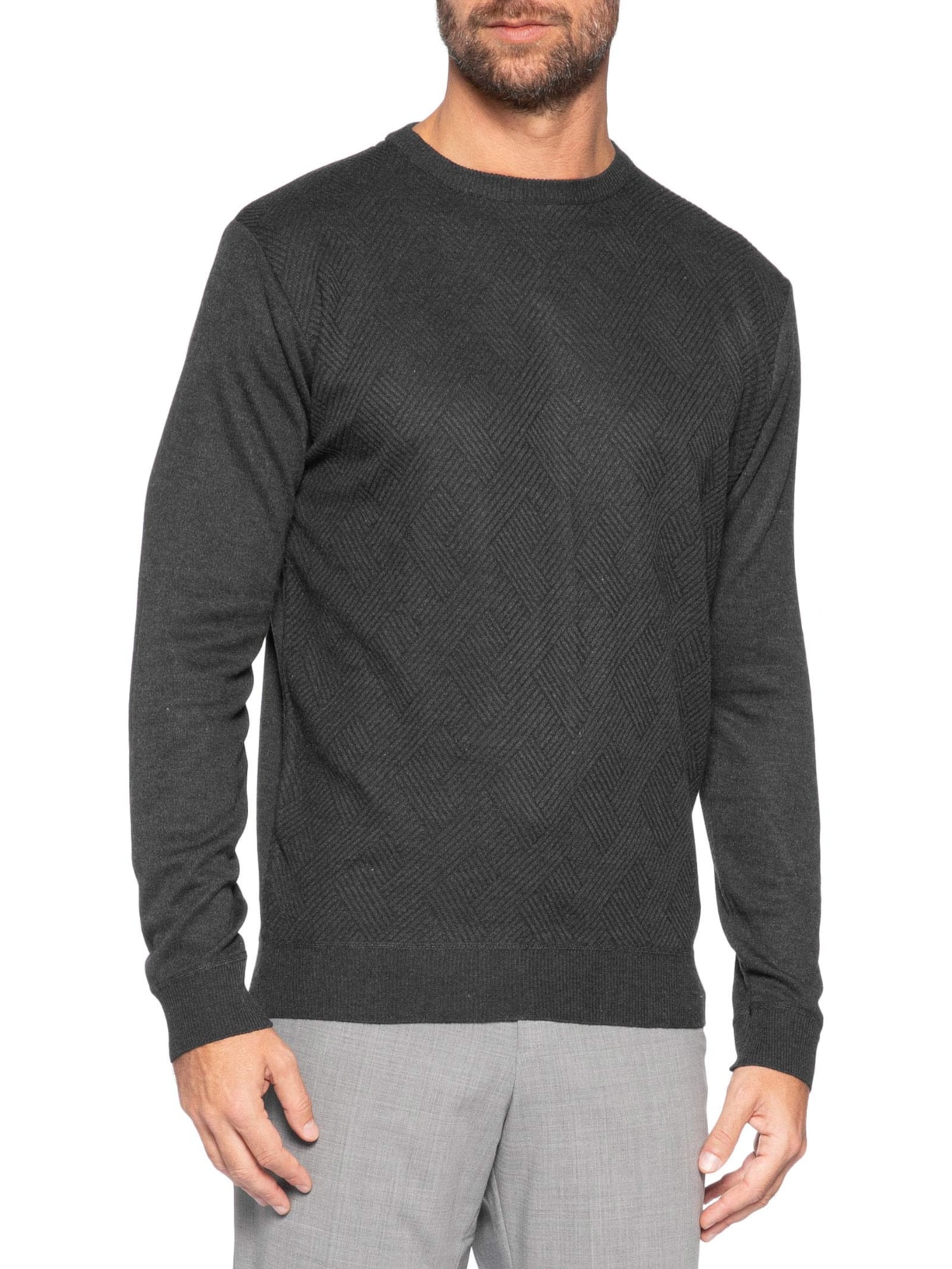 Suéter Masculino Careca Textura Chevron Preto '2 Essential