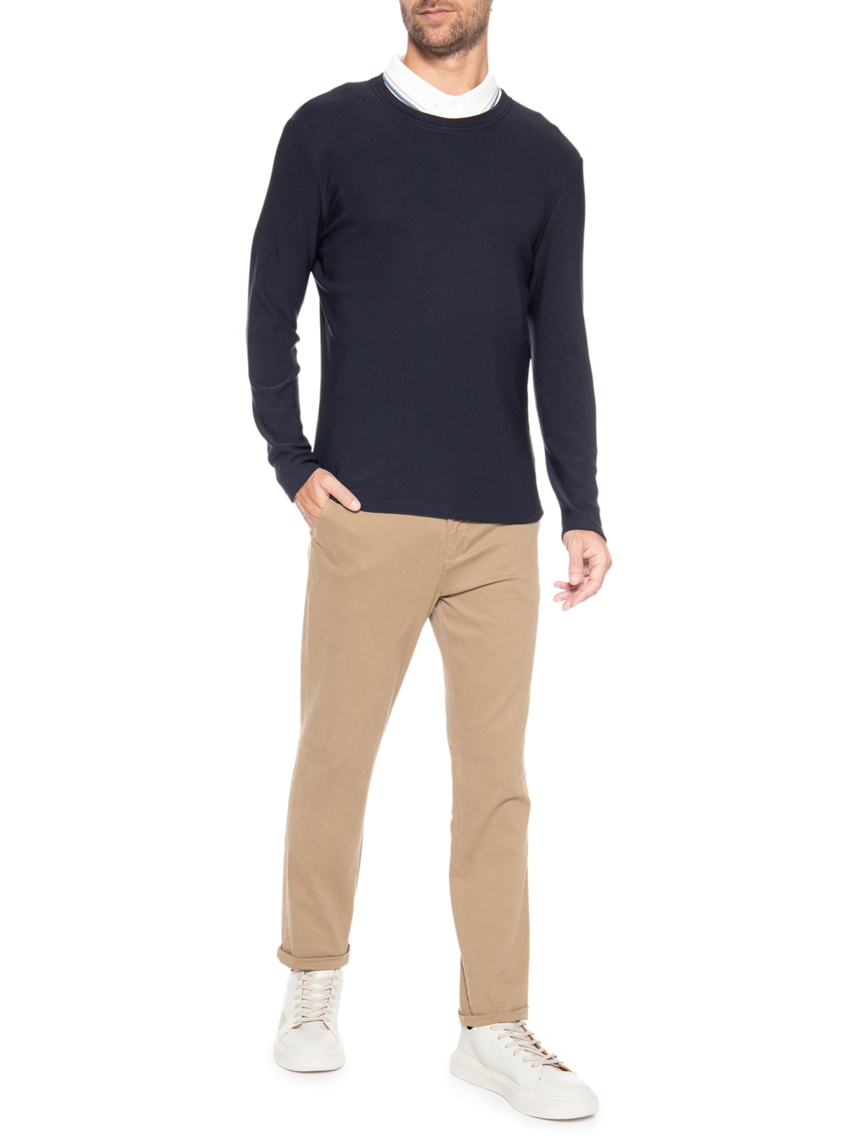 Suéter Masculino Clássico Gola C Azul '2 Essential