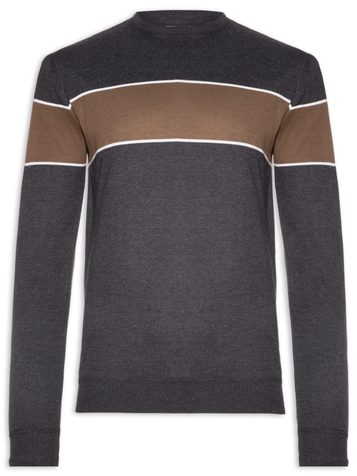 Suéter Masculino Com Detalhe Em Listra Gola Redonda Preto '2 Essential