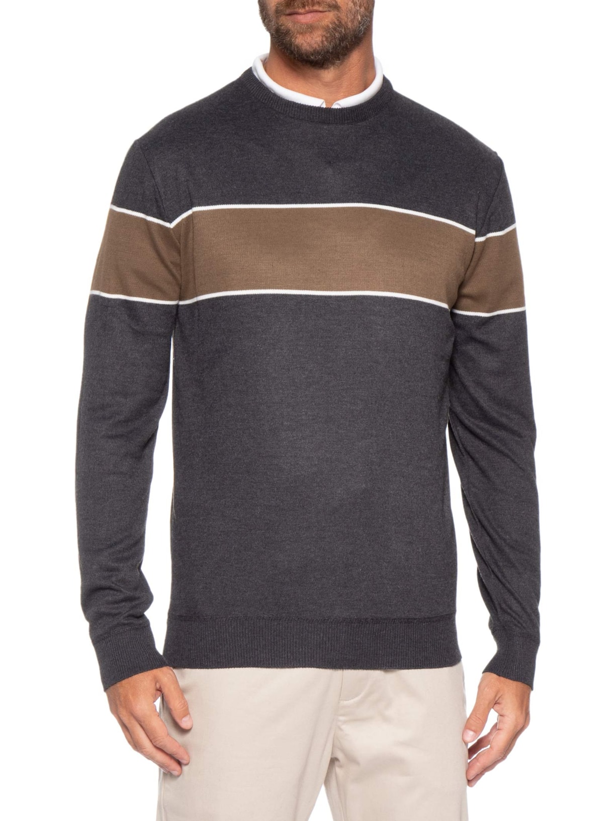 Suéter Masculino Com Detalhe Em Listra Gola Redonda Preto '2 Essential