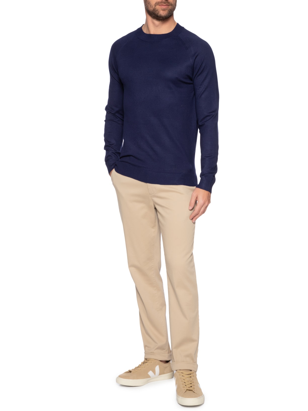 Suéter Masculino Com Recortes Gola Redonda Azul '2 Essential